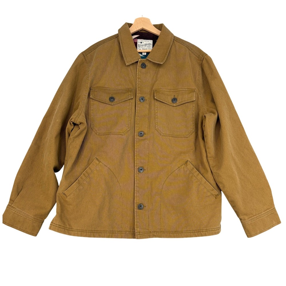 Lucky Brand Mens XL Canvas Southwestern Blanket Lined Workwear Jacket Brown Tan